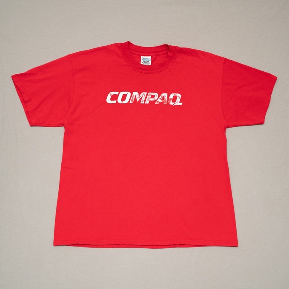 Vintage 90s Y2K Compaq Computers Red Tee Shirt Adult XL